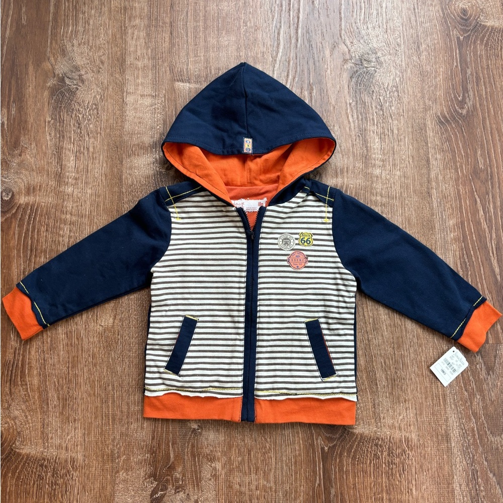 Neiman Marcus Kids Hoodie in Navy and Orange Stripes NEW WITH TAGS